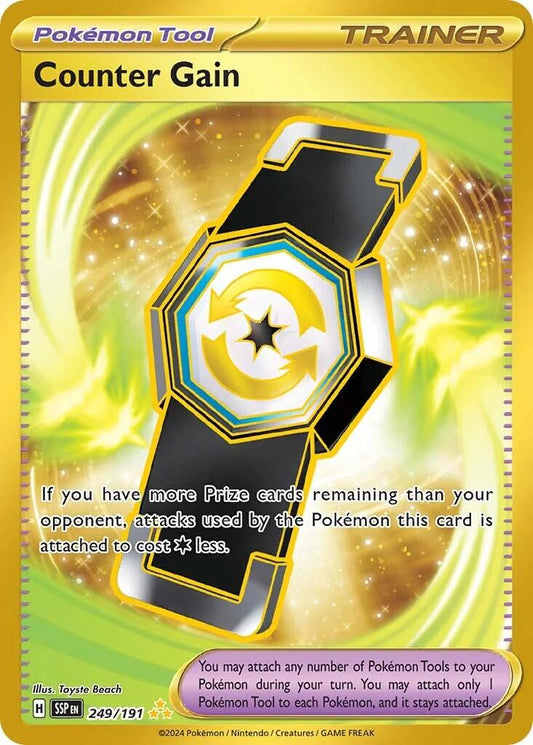 Counter Gain 249 191 SV Surging Sparks Pokémon TCG Card Gold Secret Rare Hyper - Backtotheculturecollectables